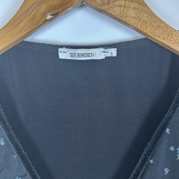 Suite Benedict Women's Black Floral Sheer Sleeve Mini Dress Small Whimsigoth - Picture 3 of 8